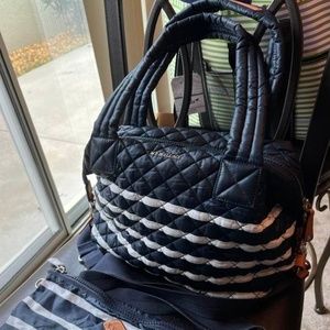 MZ Wallace Medium Sutton with matching pouch - Charter Stripe, EUC